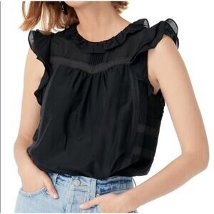 J. Crew Silk Blend Black Sleevless Ruffle Top Large